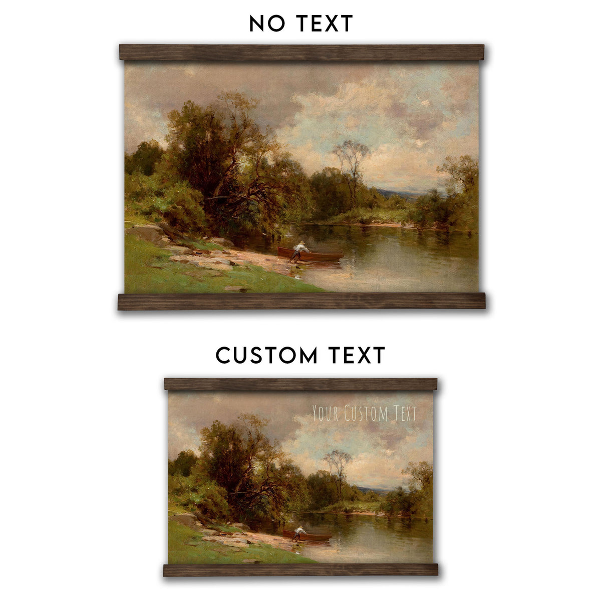 Vintage River Landscape - Fisherman with a Wooden Boat