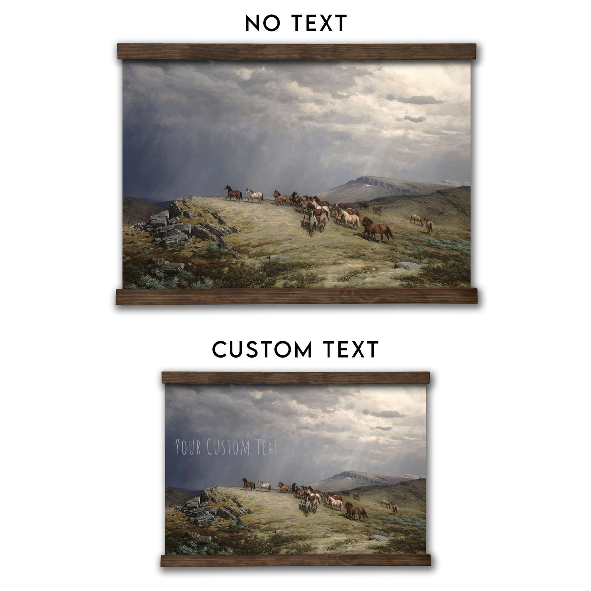 Western Wild Horses Vintage Landscape Painting