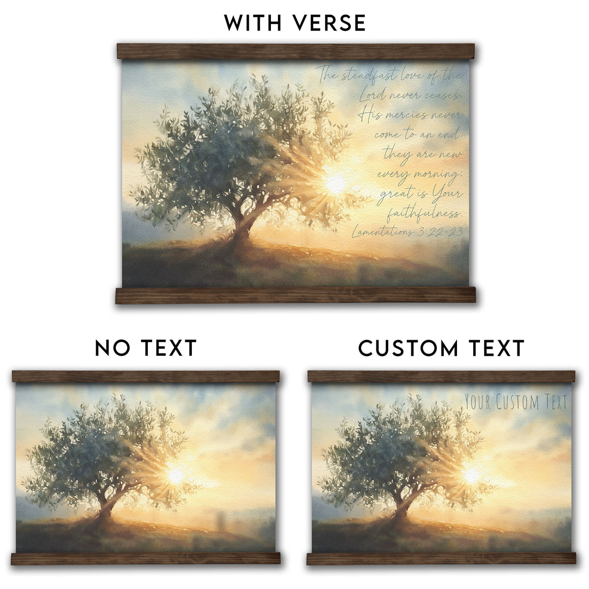 Olive Tree and Sunrise Watercolor Painting - His Mercies are New Every Morning - Lamentations 3:22-23