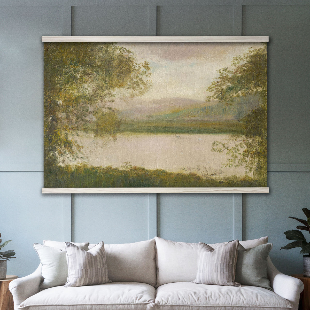 Vintage River Landscape Muted Painting