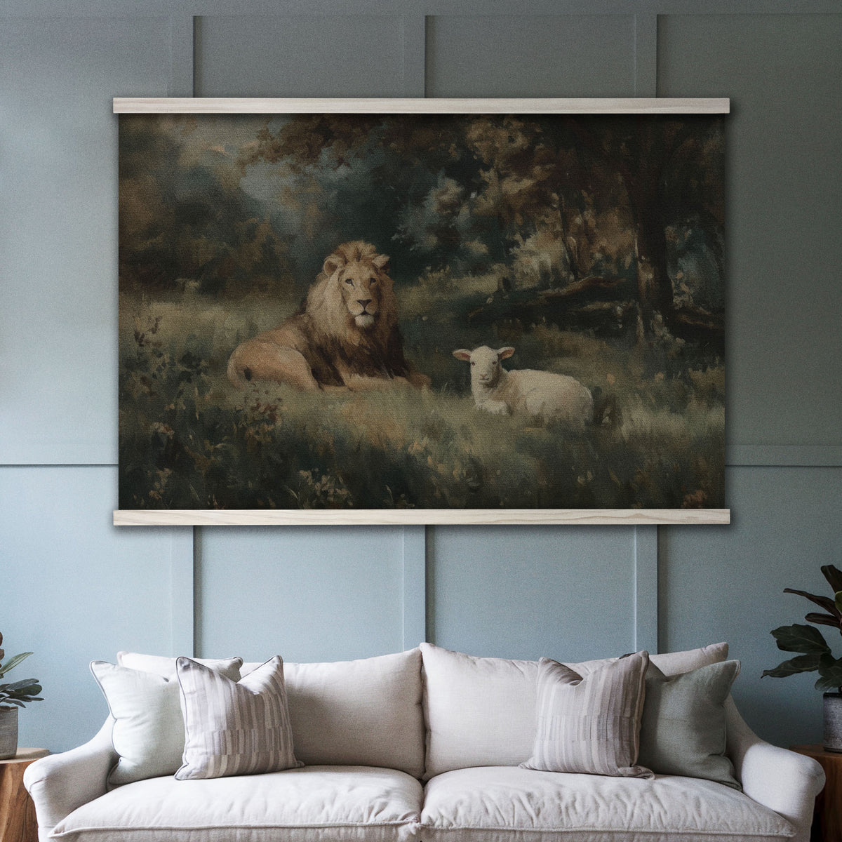 Vintage Lion and Lamb Painting