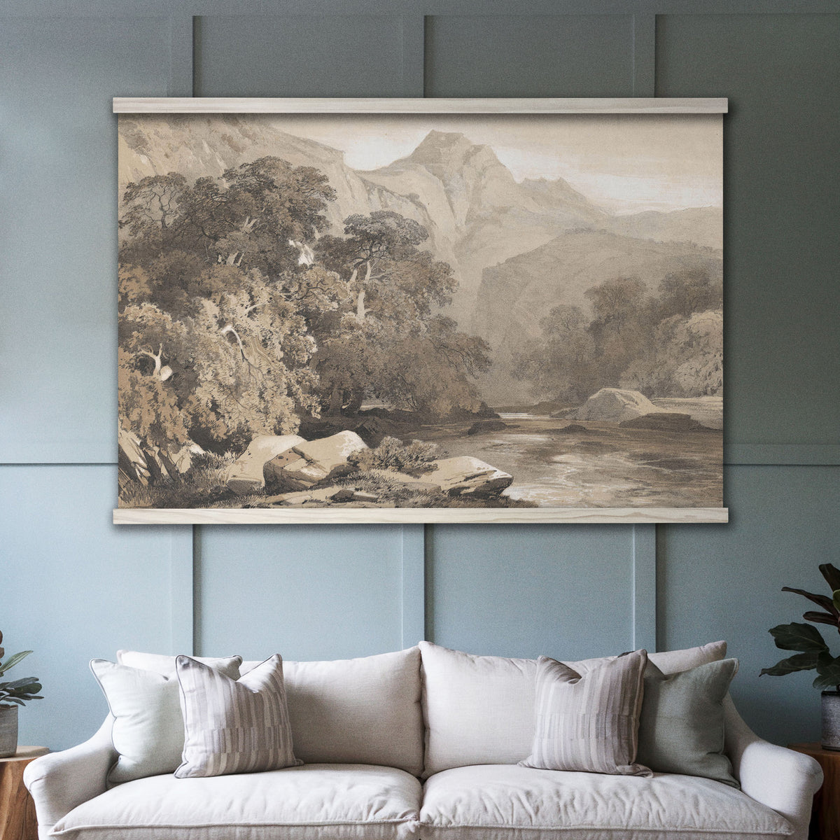 Neutral Sepia River Gorge Landscape