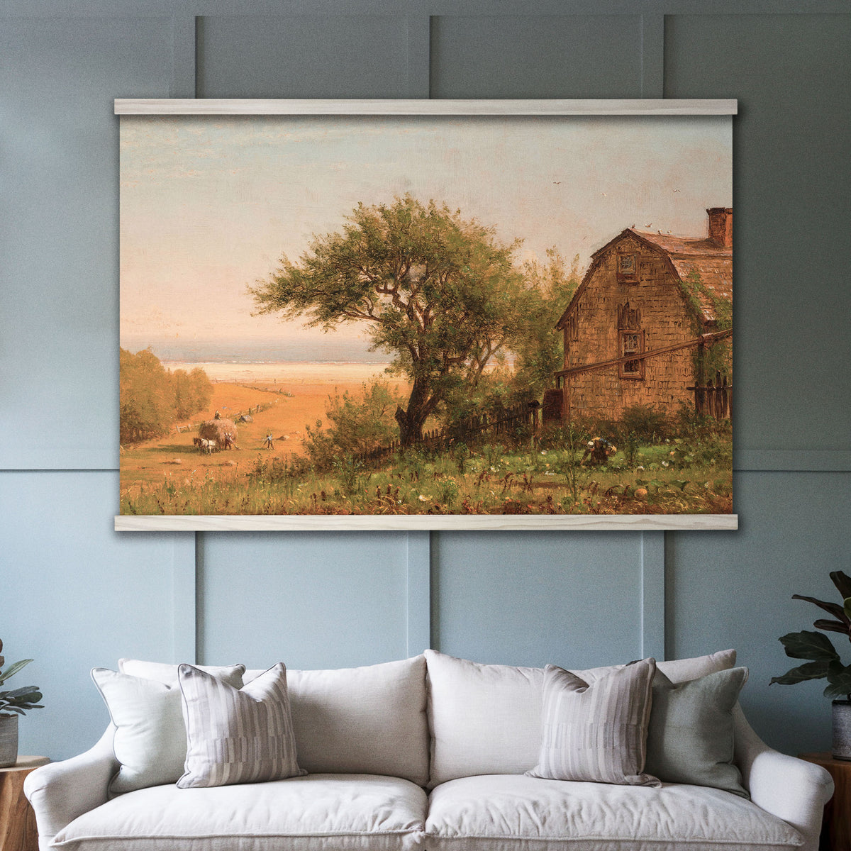 Vintage Seaside Farm Landscape Painting