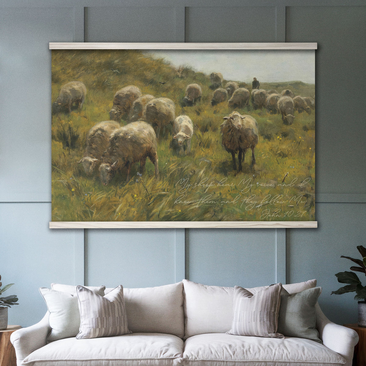 Vintage Shepherd Pastoral Painting - My Sheep Hear My Voice