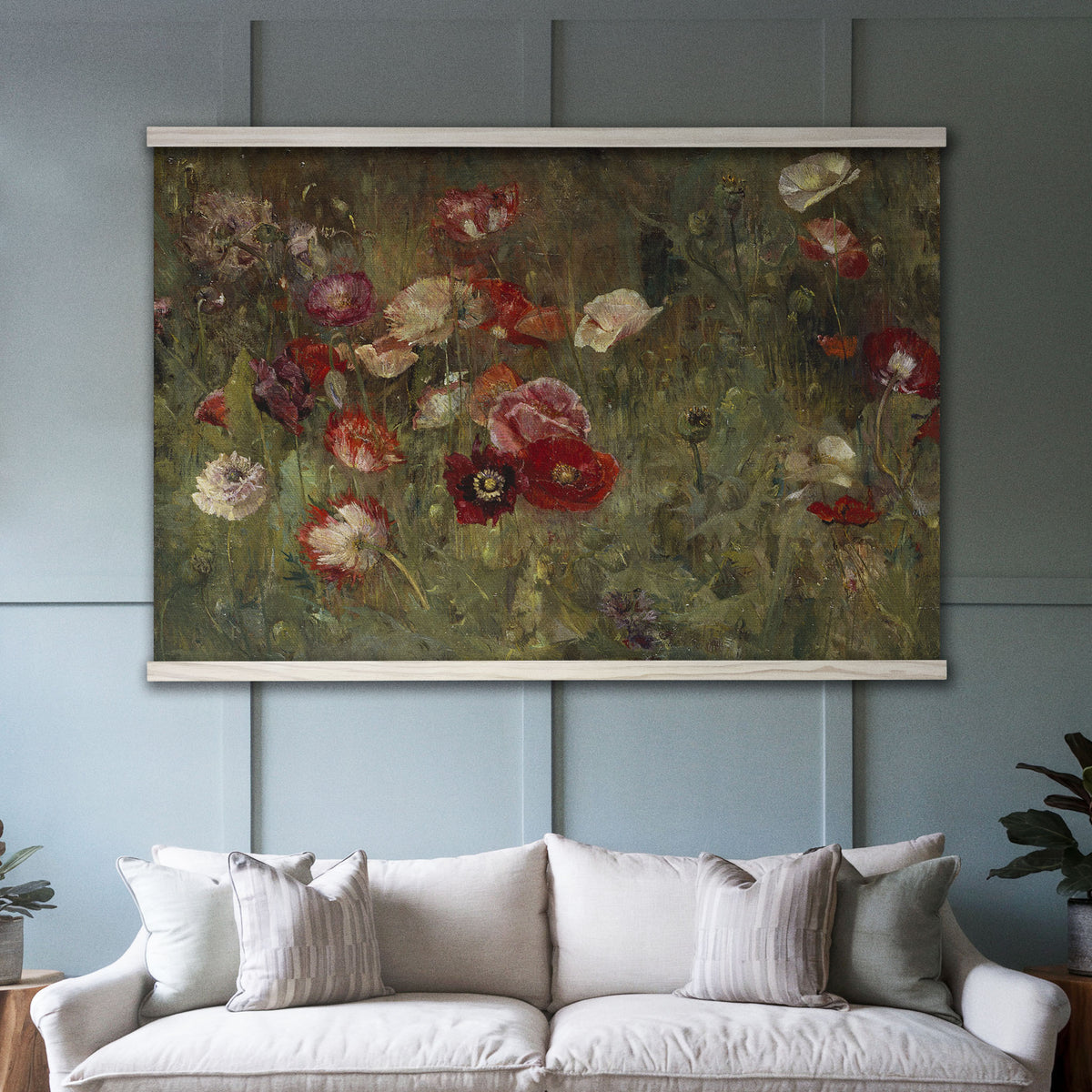 Vintage Floral Red Poppy Painting