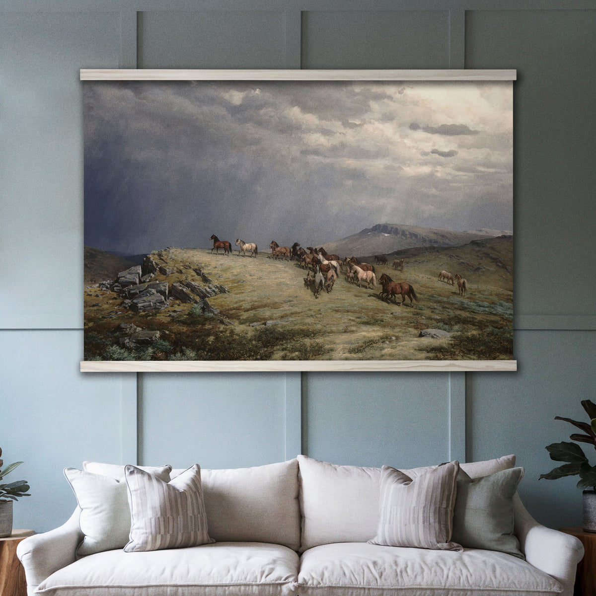 Western Wild Horses Vintage Landscape Painting