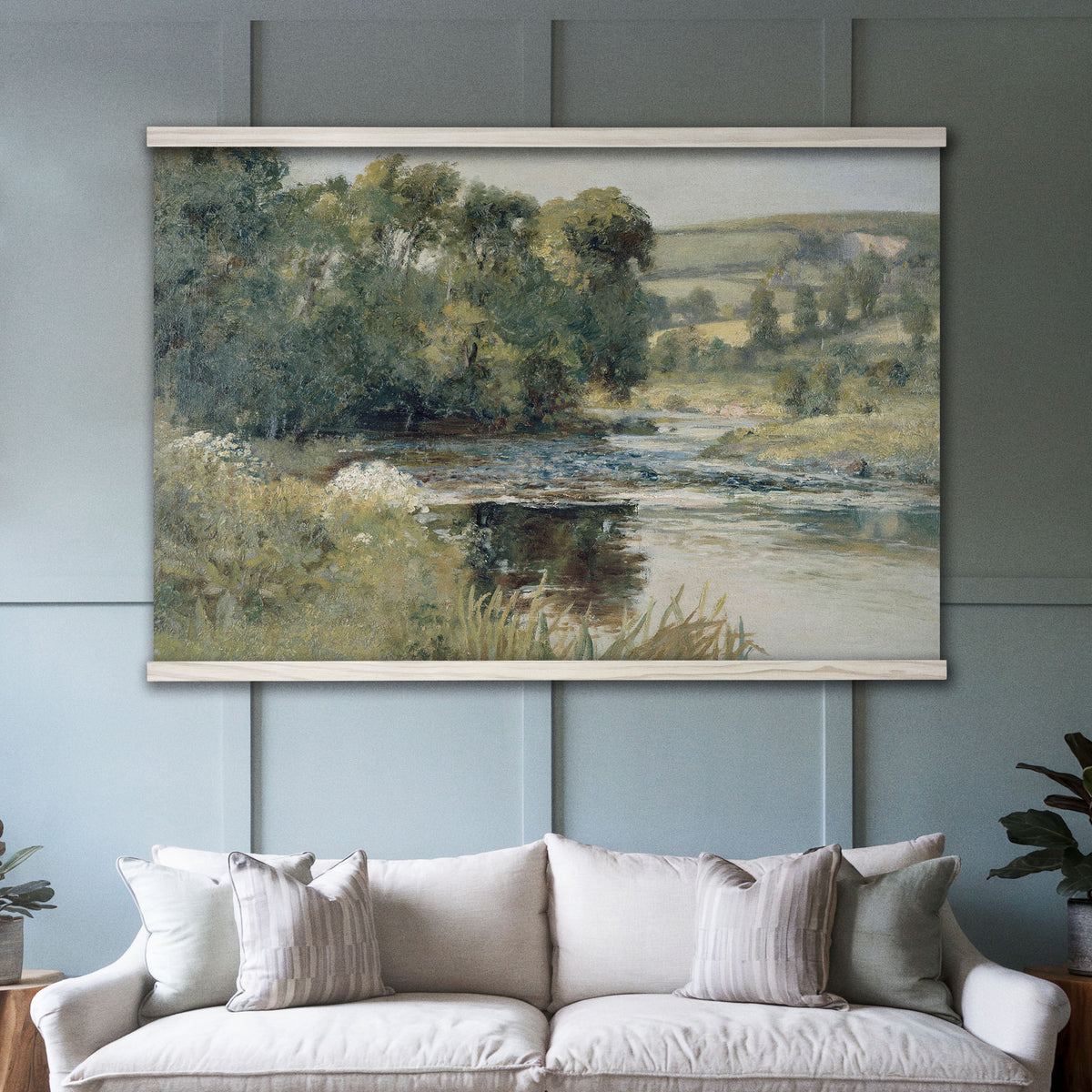 Vintage Countryside Stream Painting