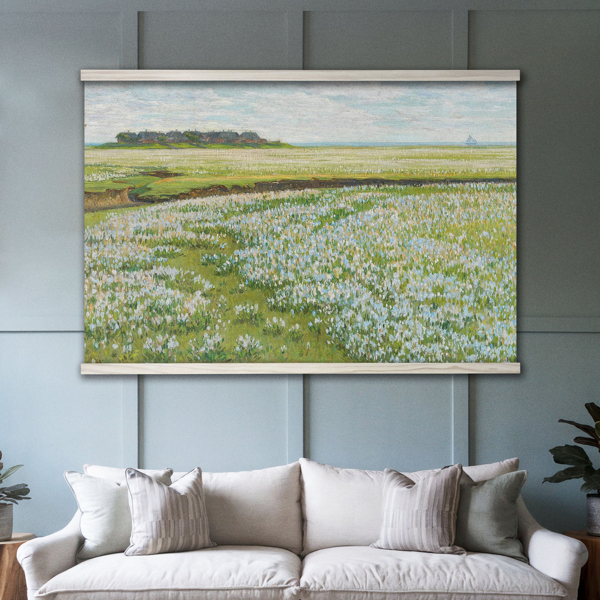 Coastal White and Blue Flower Field