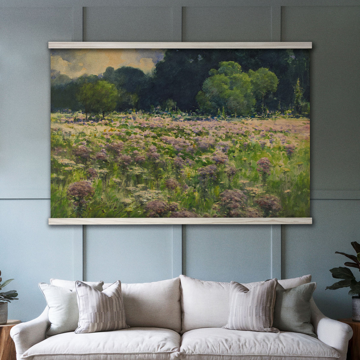 Vintage Purple Wildflower Meadow Landscape