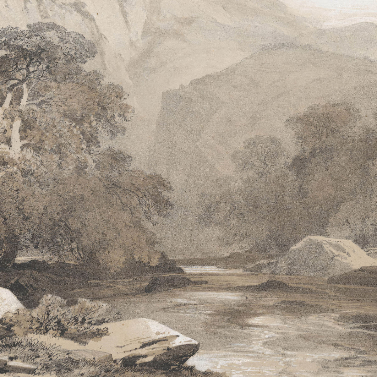 Neutral Sepia River Gorge Landscape