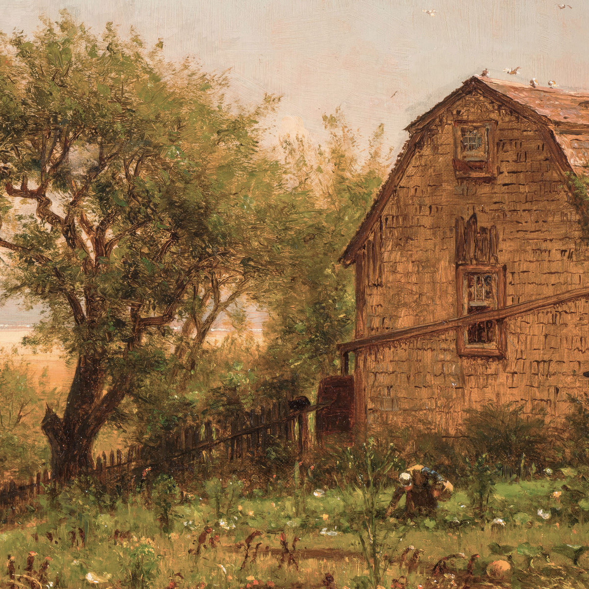 Vintage Seaside Farm Landscape Painting