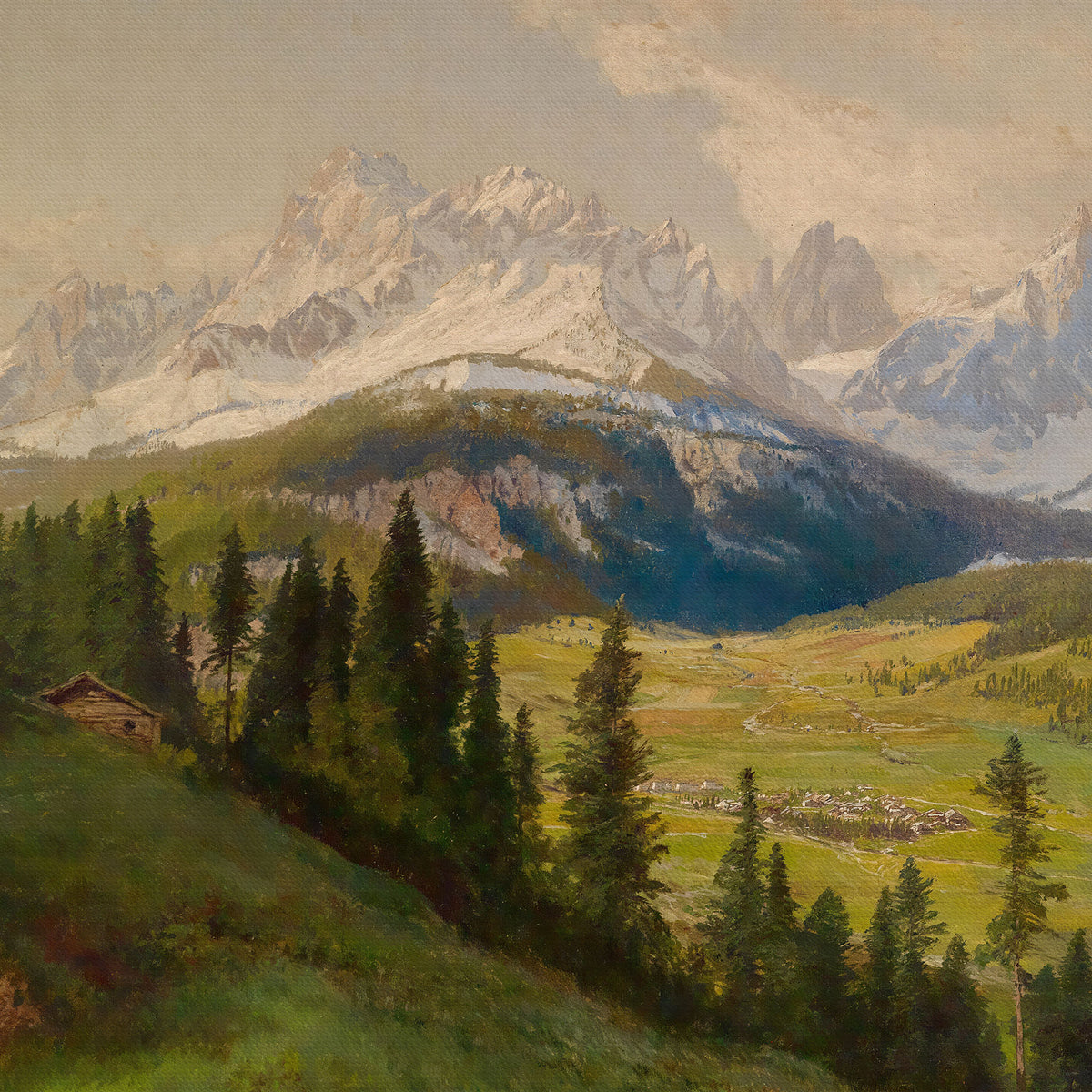 Alpine Mountain Valley Vintage Landscape