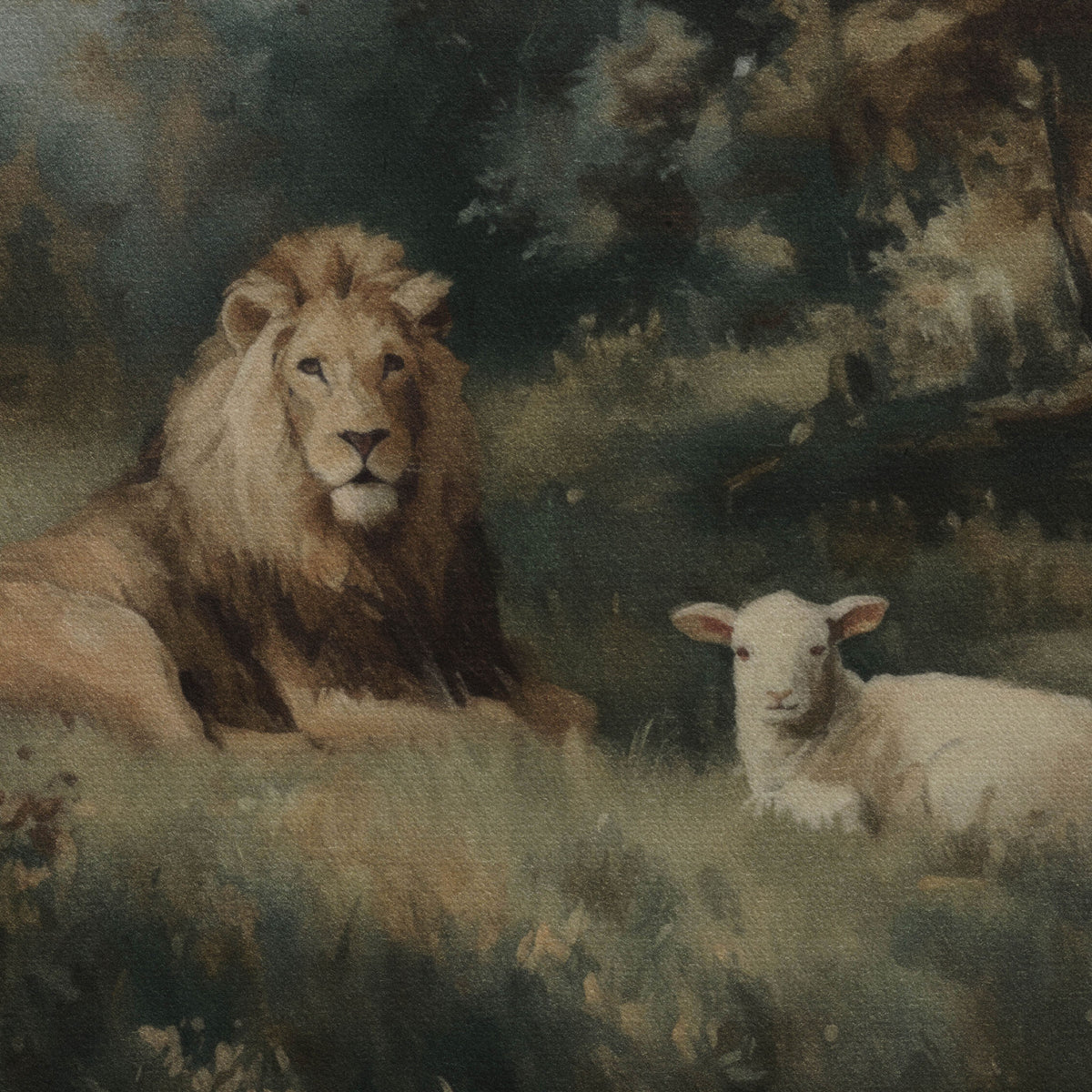 Vintage Lion and Lamb Painting