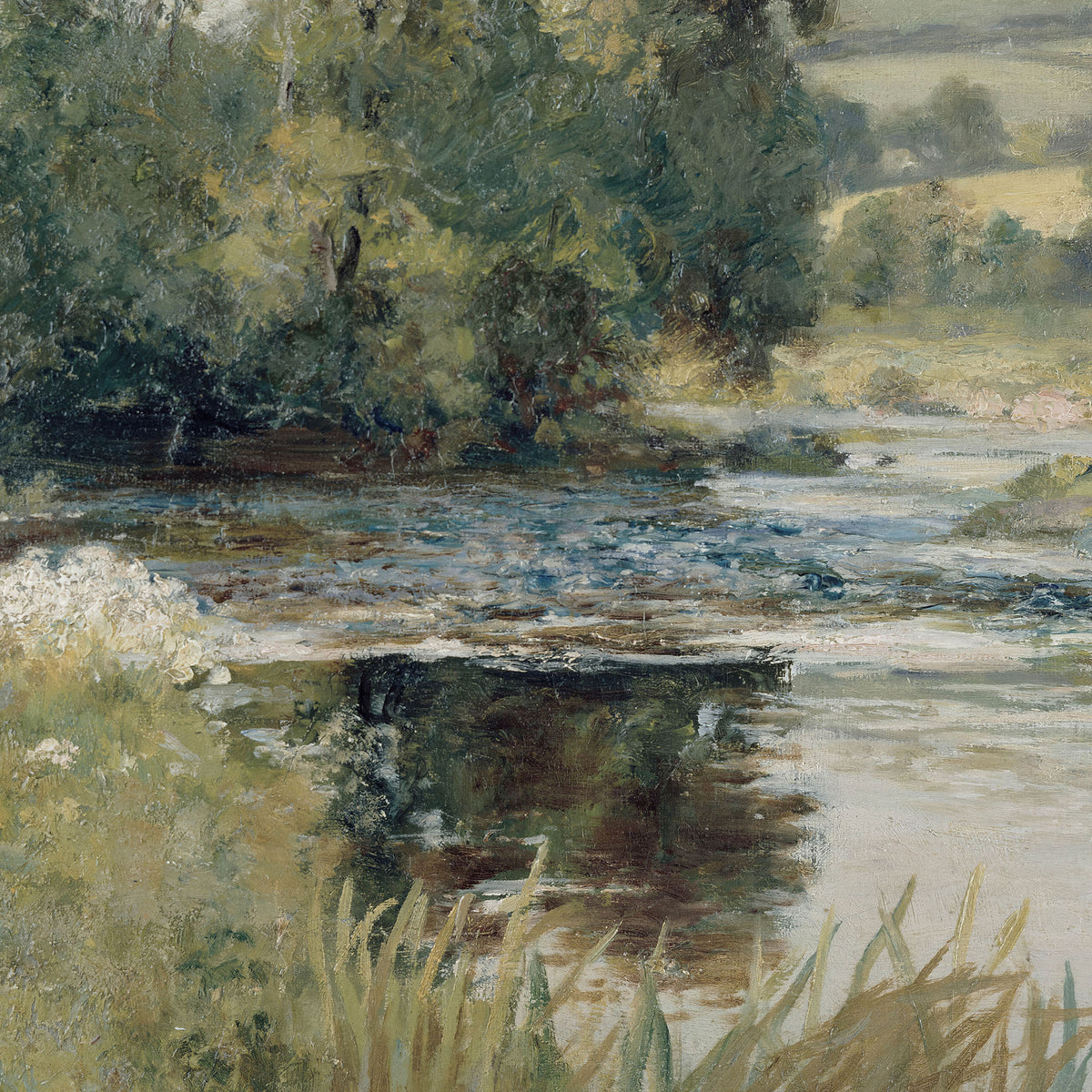 Vintage Countryside Stream Painting
