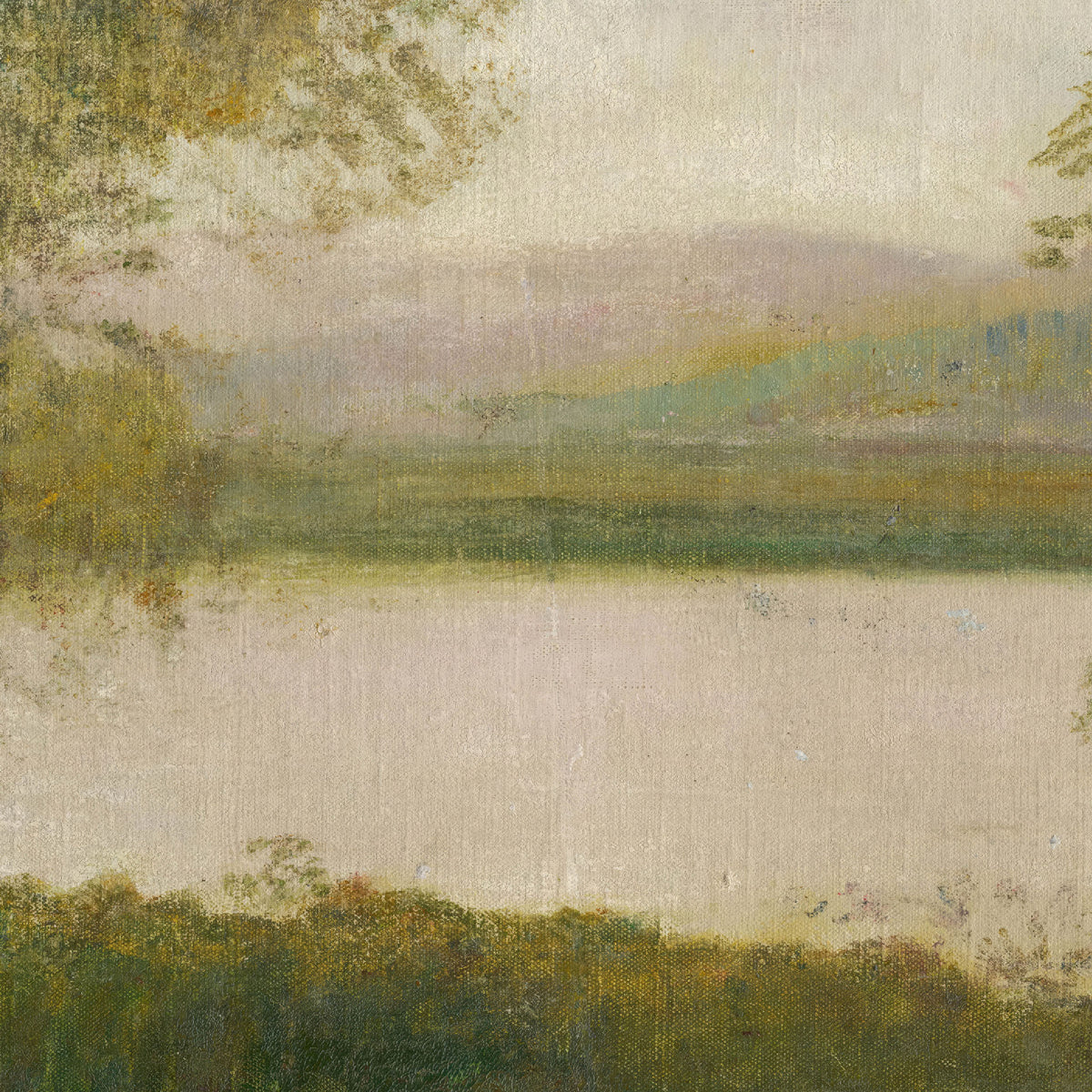 Vintage River Landscape Muted Painting